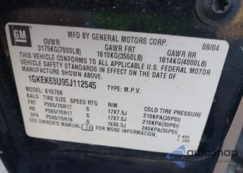 2005 GMC Yukon Denali z USA, uszkodzony, nr VIN 1GKEK63U95J112545